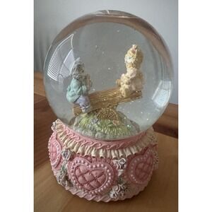 Vintage 90s Y2K Glama Snow Globe Music Box Glitter Cats Kittens Pastel Heart 7"